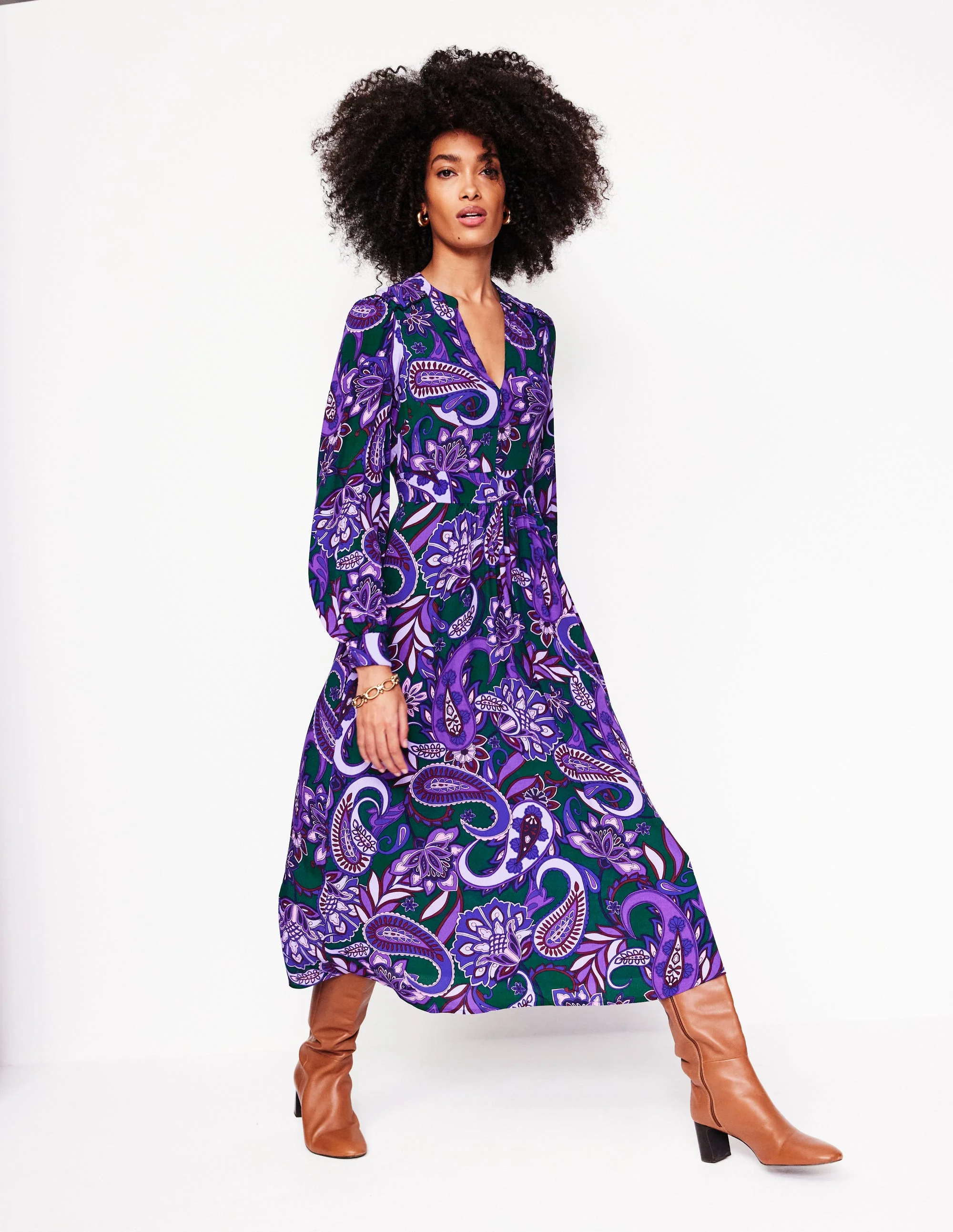 Zoe Trim Detail Midi Dress-Ameythyst, Paisley Fusion - Image 4